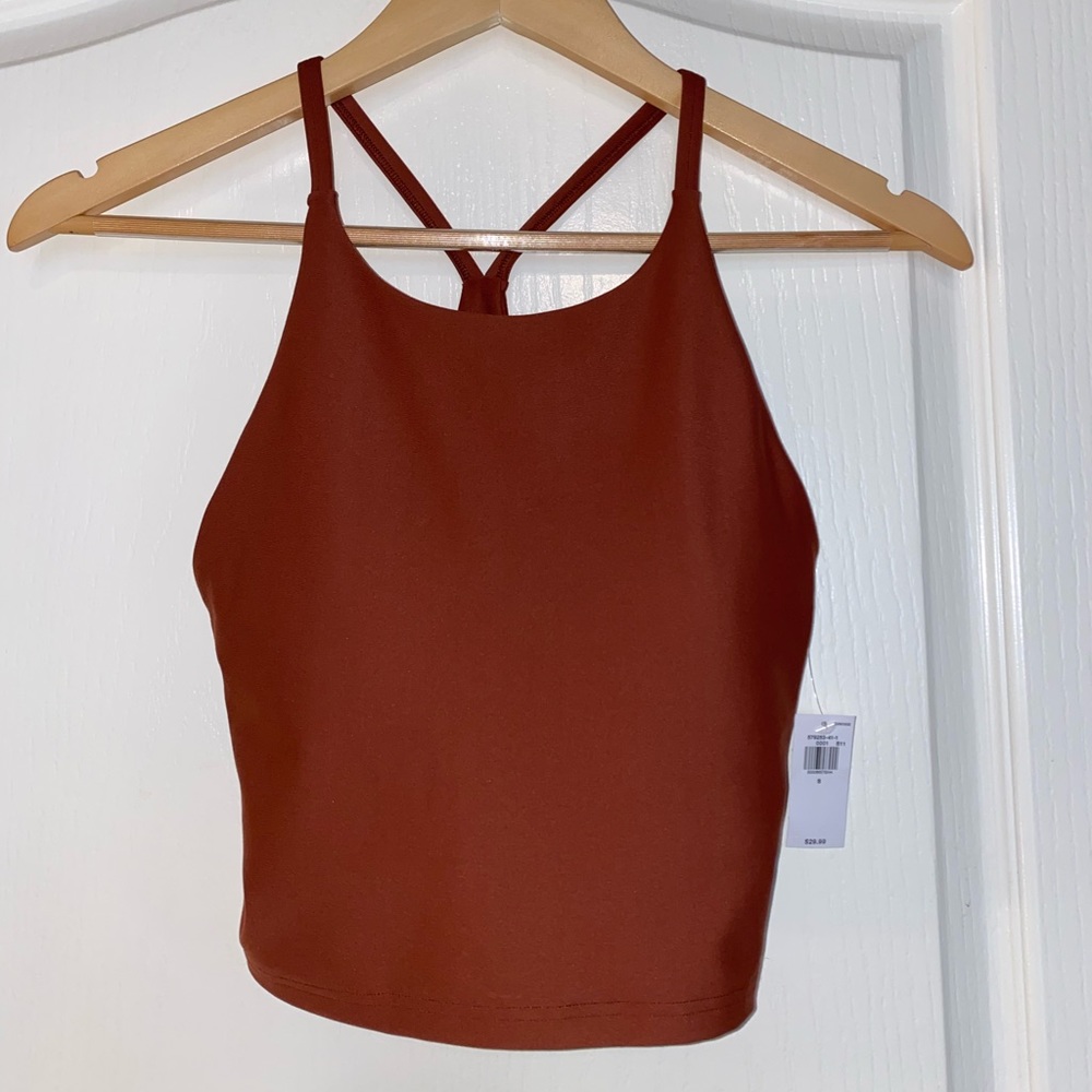 Rust / burnt orange athletic workout tank with build in bra